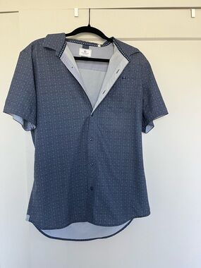 7 Diamonds Men's Short-Sleeve Button-Down Shirt - Navy Blue Geo Print